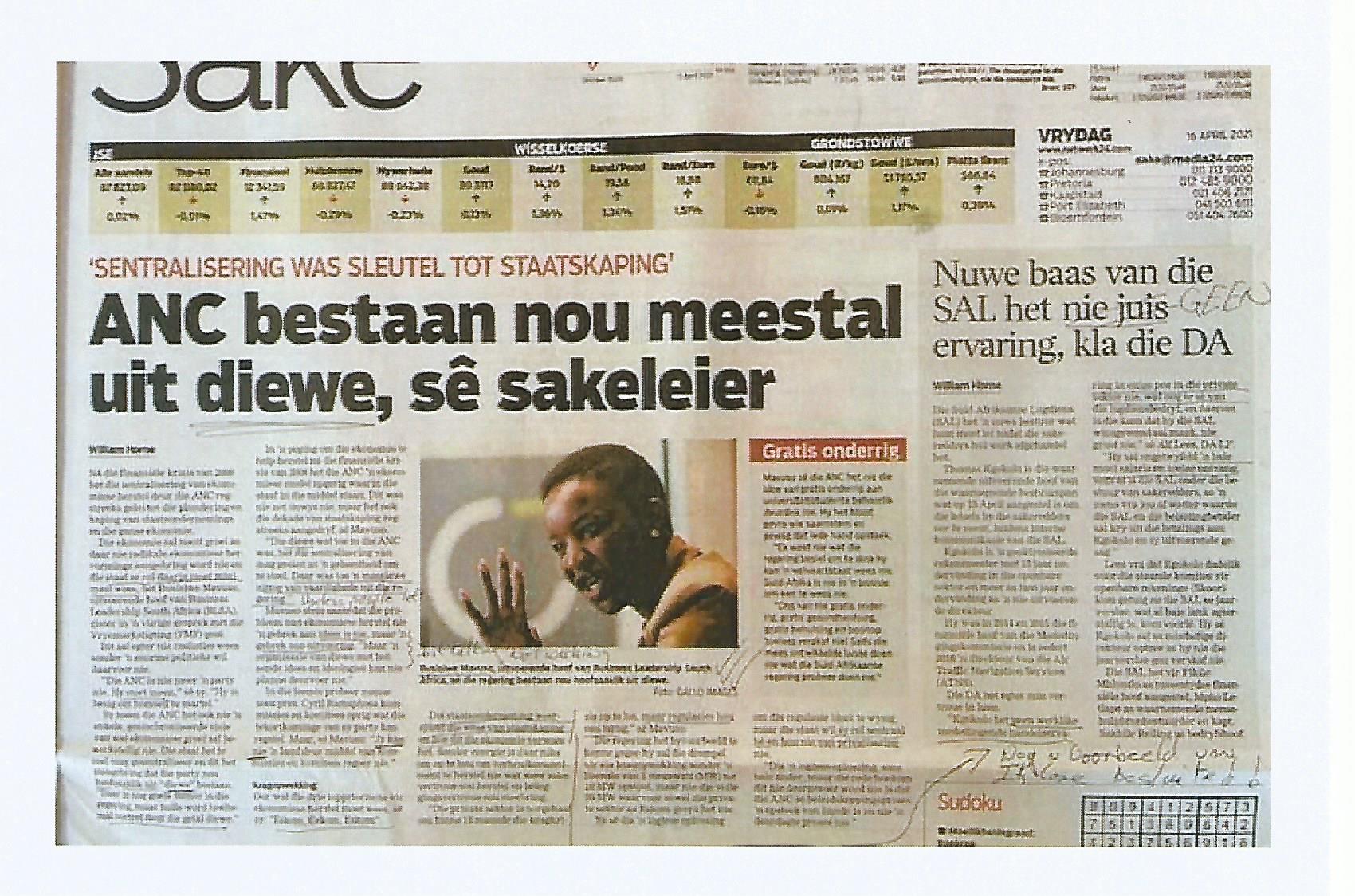 ANC BESTAAN NOU MEESAL UIT DIEWE