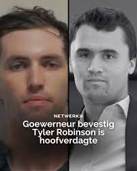 Charly Kirk en sy moordenaar Tyler Robinson
